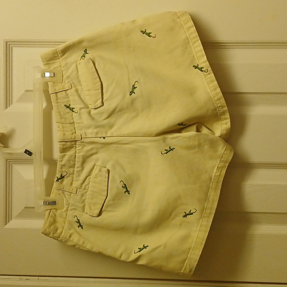 J. Crew Chino Shorts Cream Yellow Green Lizard Gecko Embroidered Cotton Size 4 - Picture 9 of 12